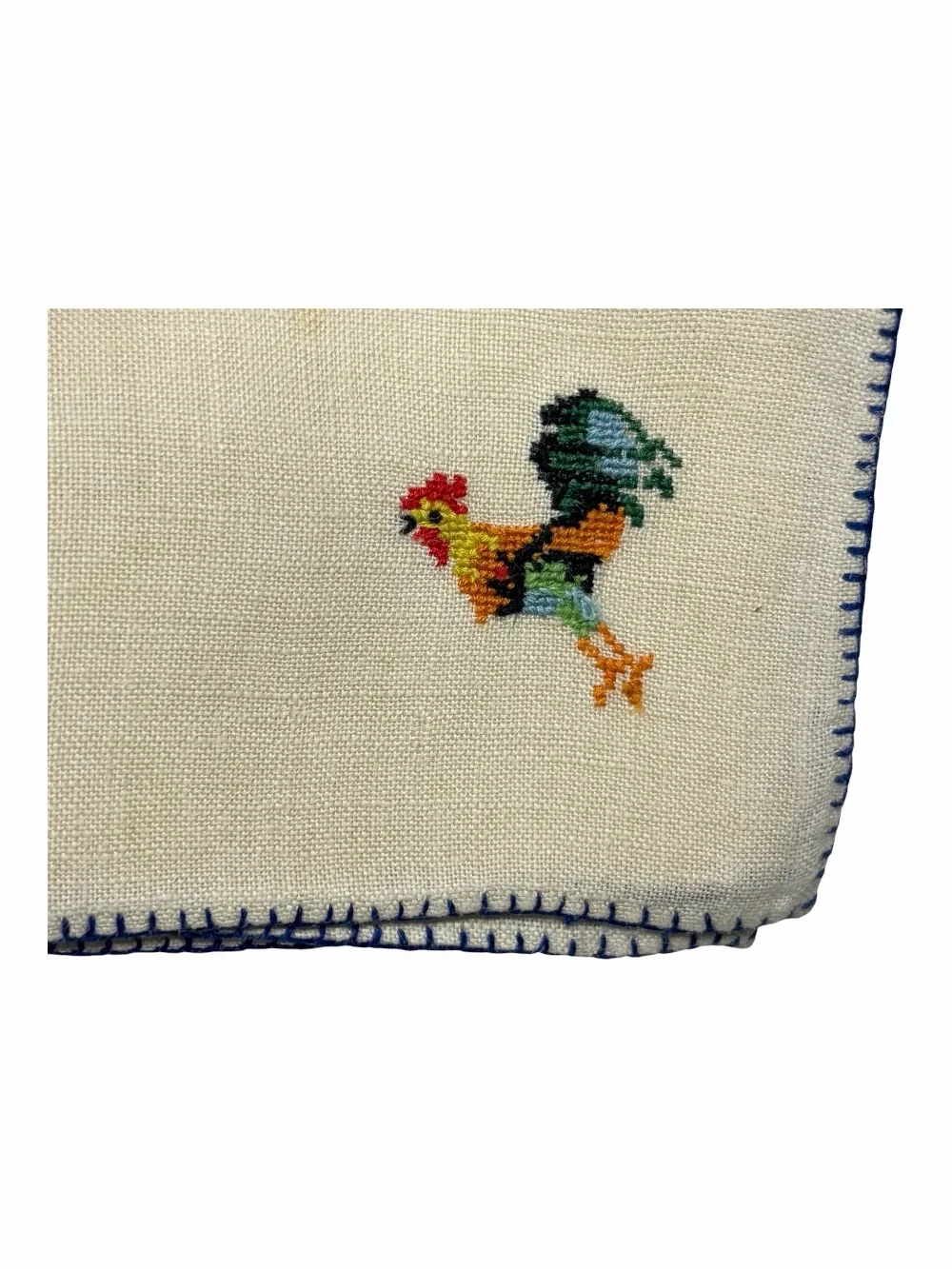 Vintage Hand Embroidered Cocktail Napkins Roosters Colorful NICE Set of 10